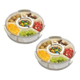 2Pcs Divided Serving Tray with Lid and Handle 360° Rotatable Snack Box Container with 6 Dividers Clear Portable Snack Platters for Fruit Candy Nut Sna (Option: S)